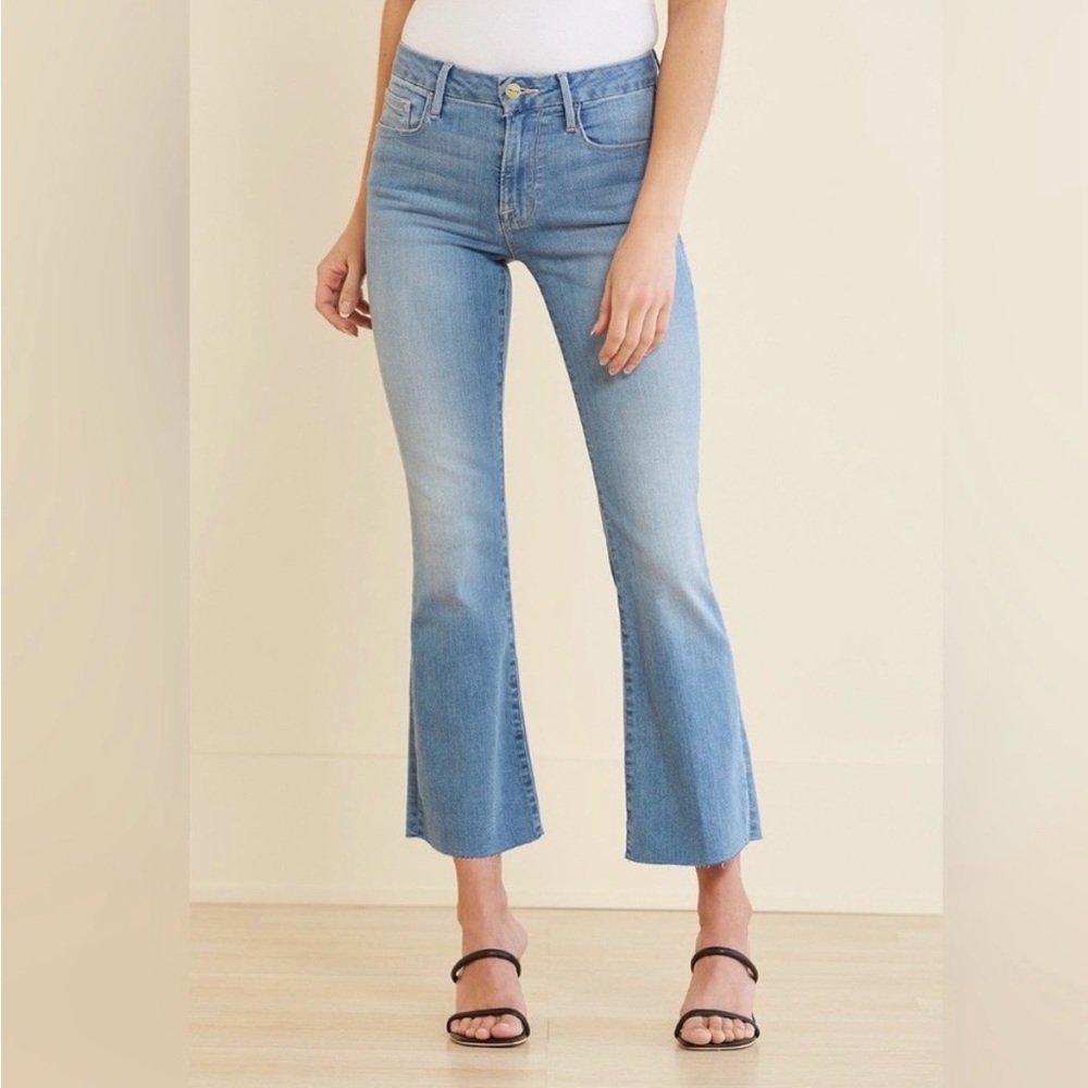 FRAME Le Crop Mini Boot Jeans 29 Light Wash Raw Hem Mid Rise